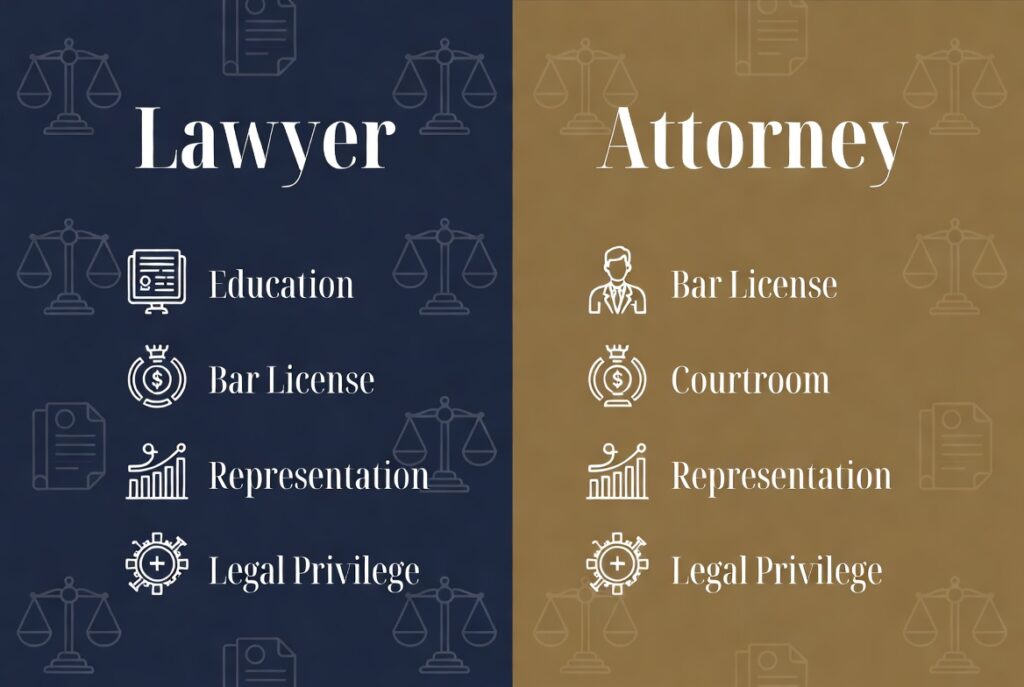 difference between attorney and lawyer​